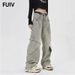 FUIV Casual Pants Men's Spring And Autumn American Washed Yellow Mud High-End Straight Wide Leg Jeans_viptrois.com