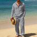 Men's Linen Hawaiian Style Hooded Henley Shirt & Lounge Pants Set | Breathable Resort Wear For Spring Summer Fall_viptrois.com