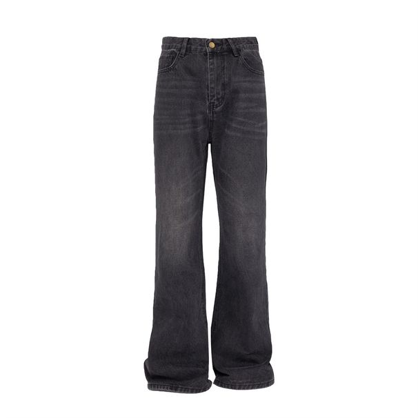 Washed Denim Flared Pants Men's Hippie High Street Trend Back Pocket Embroidery Casual Loose Wide Leg Floor-Length_viptrois.com