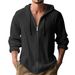 Men's Linen-Blend Zip Hoodie – Lightweight Breathable Long Sleeve Shirt Jacket (White/Black/Khaki, S-XXXL)_viptrois.com