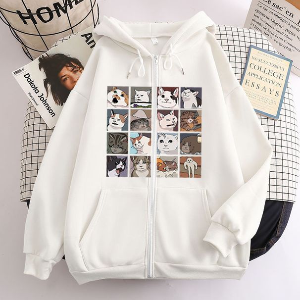 2023 Trend New Sixteen Palace Grid Cat Print Zipper Hoodie Trendy Men's Casual Loose Jacket_viptrois.com