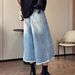 Glacier Blue Ripped Denim Shorts With Rough Edges, Men's American Washed Silhouette Design, Straight Leg Casual Cropped_viptrois.com