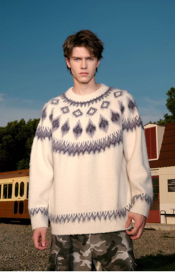 Nordic Style Fair Island Contrasting Color Sweater Men's Winter Lazy Style High-end Christmas Wear Soft Waxy Crew Neck Knitted Sweater_viptrois.com