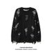 Unisex Oversized Distressed Knit Sweater With Fringe Detail - Casual Crewneck Pullover For Men & Women (Black, Grey)_viptrois.com
