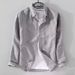 Men's Clothing Linen Shirt Long Sleeved Shirt Casual Lapel Solid Color Loose Breathable Linen Shirt_viptrois.com