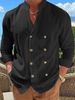 Men's Clothing Men's Large Size Double Breasted Shirt Home Leisure Stand Up Collar Shirt Cotton And Linen Long Sleeved Cardigan Jacket_viptrois.com