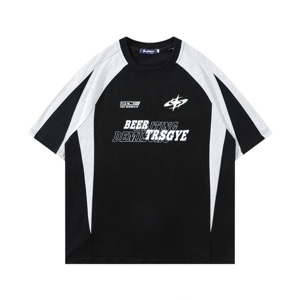 Men's Clothing Retro Raglan Short Sleeved T Shirt Fashion Street Stitching Contrast Color Loose Short T Men And Women Couple Style Half Sleeved Top_viptrois.com