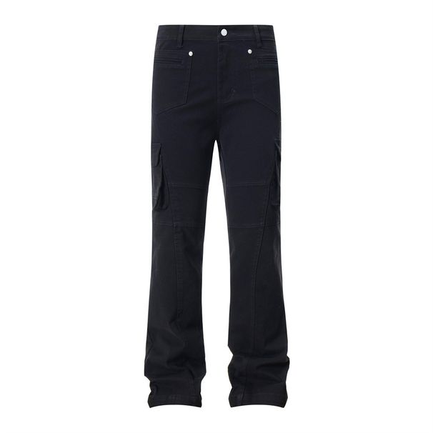 Vibe Trendy Flared Jeans American Street Style Men's Multi-Pocket Design Deconstructed Solid Color Casual Pants_viptrois.com