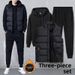 Hooded Sweater Three-piece Men's Velvet Thickened Cotton Sports And Leisure Loose Suit Cardigan Two-piece Vest Jacket_viptrois.com