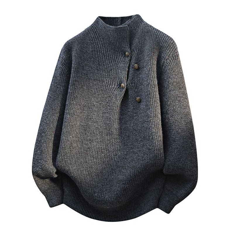 Men's British Preppy Turtleneck Sweater – Button-Down Knit Pullover, Winter & Autumn Casual Couple Matching Top_viptrois.com