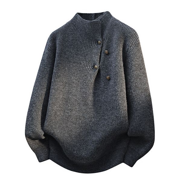 Men's British Preppy Turtleneck Sweater – Button-Down Knit Pullover, Winter & Autumn Casual Couple Matching Top_viptrois.com