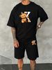 Men's Hip-Hop Cotton T-Shirt Set - 2-Piece Crewneck Tee Outfit With Bear Graphic Print, Streetwear Style_viptrois.com