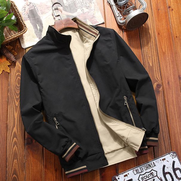 Men's Reversible Stand Collar Jacket Lightweight Casual Zipper Outerwear Daily Wear Comfortable_viptrois.com