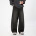 Men's Clothing Distressed Retro Split Design Washed Scimitar Jeans For Men Spring Style High Street Straight Loose Casual Long Pants_viptrois.com