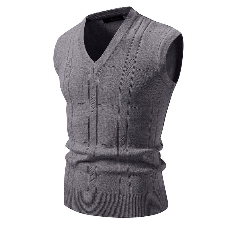 Men's Fashion Knit Sweater Vest V-Neck Loose Fit Trendy Cable Pattern Autumn Winter Casual Wear_viptrois.com