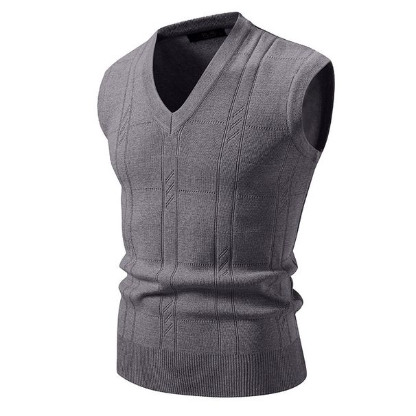 Men's Fashion Knit Sweater Vest V-Neck Loose Fit Trendy Cable Pattern Autumn Winter Casual Wear_viptrois.com