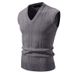 Men's Fashion Knit Sweater Vest V-Neck Loose Fit Trendy Cable Pattern Autumn Winter Casual Wear_viptrois.com