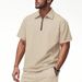 Men's Heavyweight Checkered Jacquard Collared Shirt Casual Loose Fit Half Zip Short Sleeve Breathable Cotton Blend Summer Top_viptrois.com