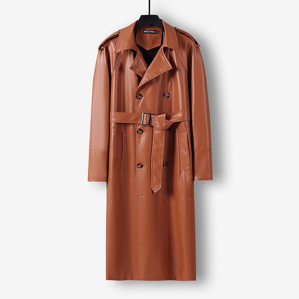Men's Clothing men's leather jacket, large size, super long over the knee jacket, spring and autumn Gestapo windbreaker_viptrois.com