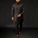 Men's Clothing Ethnic Style Solid Color Beaded Casual 2 Piece Suit_viptrois.com