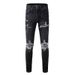 Men's Clothing American High Street Cross Border Jeans Men's Ripped Holes Hot Diamond Patches Men's Small Feet American Black Ripped Jeans #1350_viptrois.com