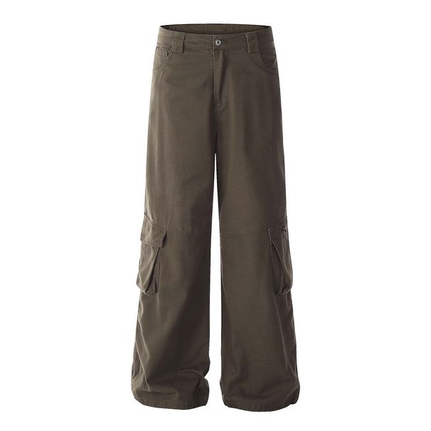 American High Street Workwear Long Pants Men's Solid Color Versatile Loose Wide-Leg Vibe Trendy Brand Large Pocket_viptrois.com