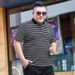 Men's Clothing Summer fashion extra large striped men's lapel t-shirt fat guy fat oversized short-sleeved T-shirt top XXXXXL_viptrois.com