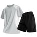 Men's Summer Ice Silk Suit Color Block Round Neck T-Shirt Quick Drying Plus Size Short Sleeve Two Piece Set_viptrois.com
