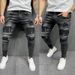 boy Cross-Border European And American Men's Ripped Printed Digital Selling Patch Elastic Slim Jeans New Style_viptrois.com