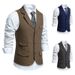 Men's Cos Herringbone Tweed Suit Vest Retro Lapel Single-breasted Vest Vest_viptrois.com