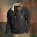 Loom 2024 European And American Cross-Border Half-Zip Independent Station Retro Fur Men's White Collar Sweatshirt_viptrois.com