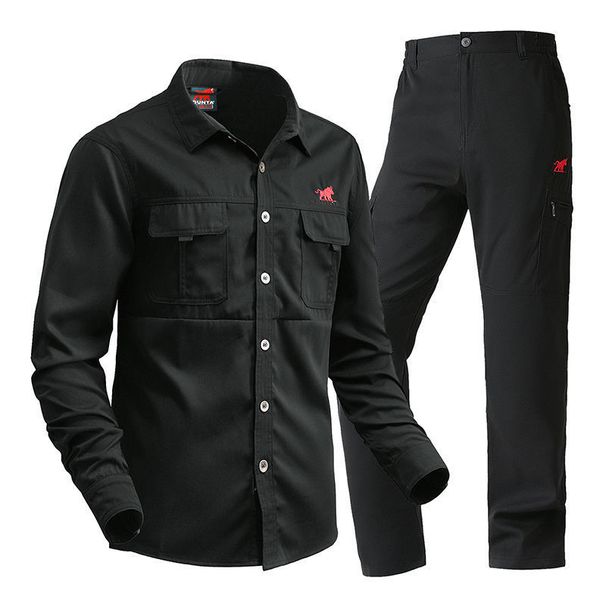 Men's Clothing Men's Military Style Workwear Set - Durable Long-Sleeve Shirt & Pants For Outdoor & Casual Wear (Army Green, Black, Gray, Khaki)_viptrois.com