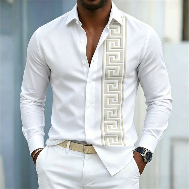 Camisa De Hombre De Color Sólido Con Estampado, Manga Larga, Estilo Europeo Y Americano, Casual, De Negocios, Moda Casual, Ropa Masculina_viptrois.com