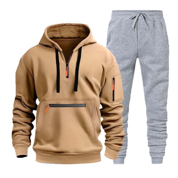 Men's 2-Piece Hoodie Sweatshirt Set With Zipper & Multi-Pockets – Casual Sportswear For Everyday Comfort | Lightweight Polyester_viptrois.com
