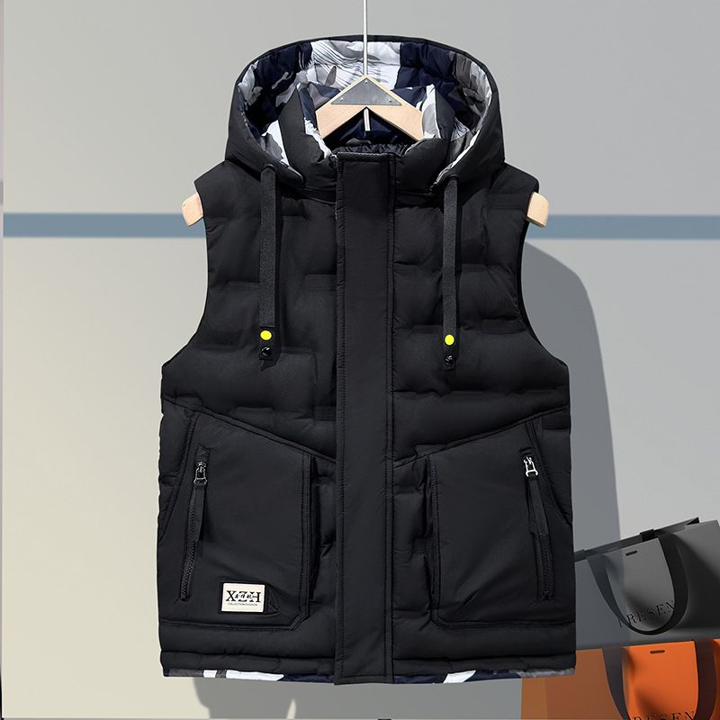 Men's Winter Padded Vest Jacket - Thickened Warm Workstyle Sleeveless Coat For Outdoor & Casual Wear (Black/Red/Beige/Blue/Brown/Gray, L-6XL)_viptrois.com