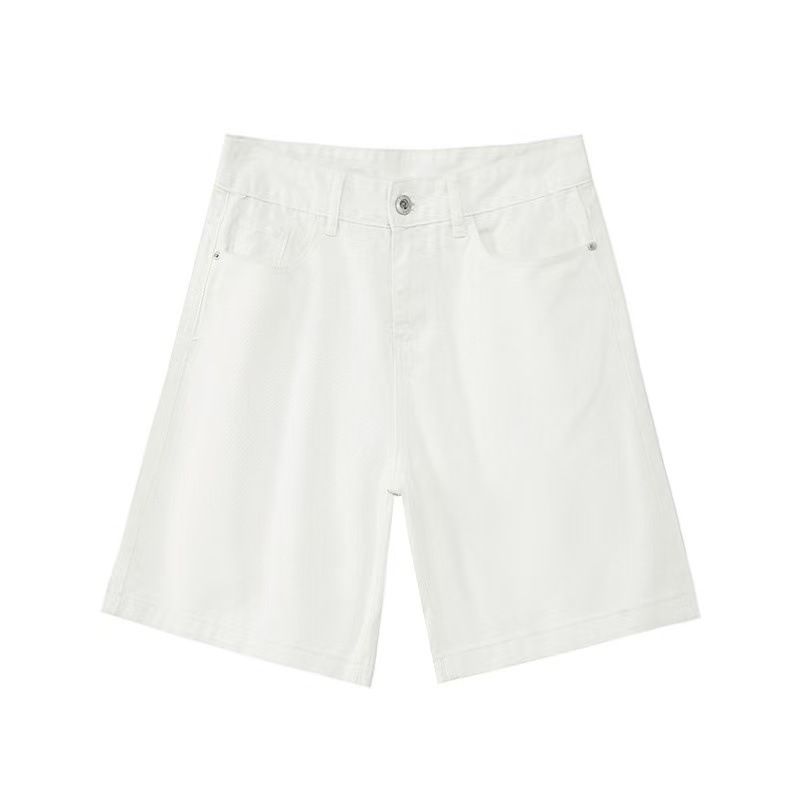 Summer Retro Washed Distressed Denim Shorts For Men Loose Casual Straight Leg Wide Leg Pants_viptrois.com
