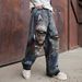 Men's Clothing American Vibe Dirty Old Graffiti Wide Leg Jeans Men's Personality Ripped Handsome Straight Casual Pants Men_viptrois.com
