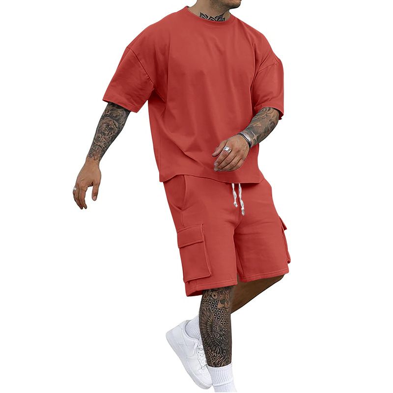 Men's Clothing Summer New Fashion T Shirt Workwear Shorts Casual Sports Suit Men_viptrois.com
