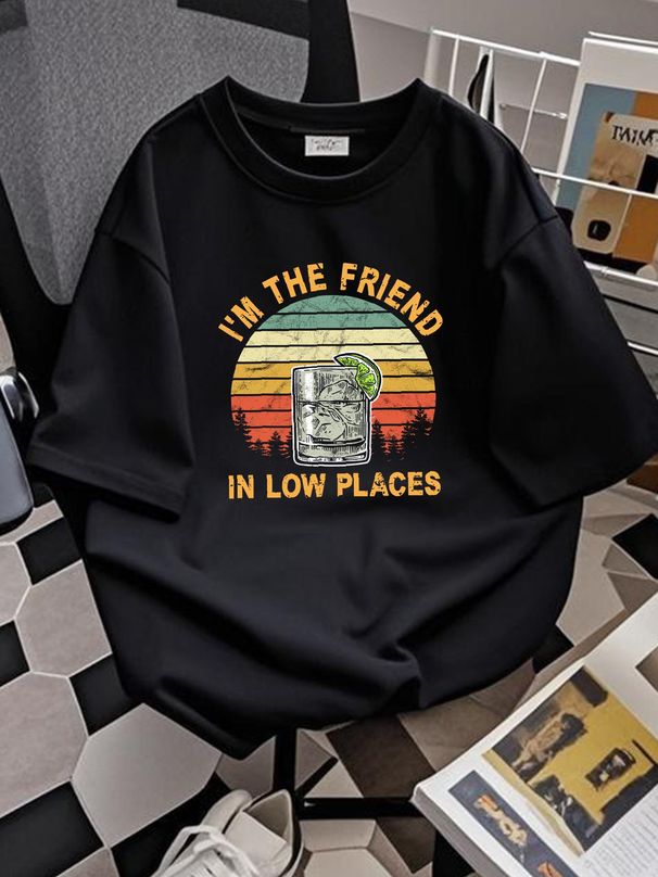 I'm The Friend In Low Places Country Music Funny Drinking Gin Vintage T-Shirt Fashion Stylish Unisex Casual Summer Streetwear Graphic Comfortable_viptrois.com