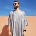 Men's Clothing Middle Eastern Moroccan Dubai Clothing Striped Robe Mid Sleeve Embroidered Saudi Ara_viptrois.com