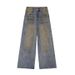 Men's Clothing Retro Dirty Wash Old Lazy Loose Jeans High Street Vibe Loose Wide Leg Pants Mopping Trousers_viptrois.com