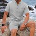 Men's Plus Size Solid Color Waffle Knit Casual Pocket Henley Shirt With Short Sleeves Breathable Design For Men Shorts Set_viptrois.com