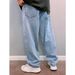 Retro Light Blue Wide Leg Dad Jeans For Men Trendy Heavily Washed Slimming Loose Fit Version_viptrois.com