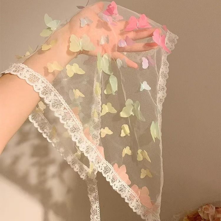 Dopamine Agile Butterfly French Fairy Charm Lace Triangular Headscarf For Women's Headscarf, Mesh Scarf, Headband,_viptrois.com