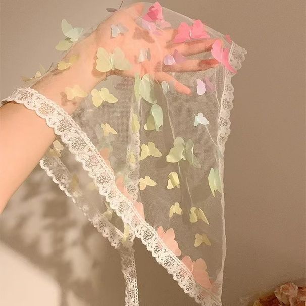 Dopamine Agile Butterfly French Fairy Charm Lace Triangular Headscarf For Women's Headscarf, Mesh Scarf, Headband,_viptrois.com
