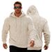 Men's Fleece Hooded Sweatshirt - Winter Casual Loose Fit Pullover With Jacquard Diamond Pattern (Black, Grey, Blue, Beige, Brown)_viptrois.com