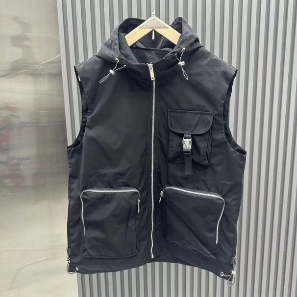 Men's Fall Solid Color Hooded Vest – Lightweight Quick-Dry, Multi-Pocket Utility Sleeveless Jacket For Casual & Outdoor Wear_viptrois.com