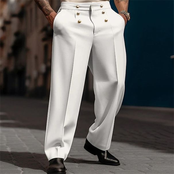 Men's Formal Fashion Urban Street Button Loose Straight Suit Pants_viptrois.com