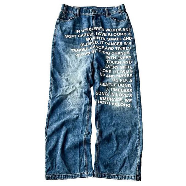Men's Clothing 2026 Cross Border Street American Retro Hip Hop Loose Baggy Letter Print Jeans Men_viptrois.com