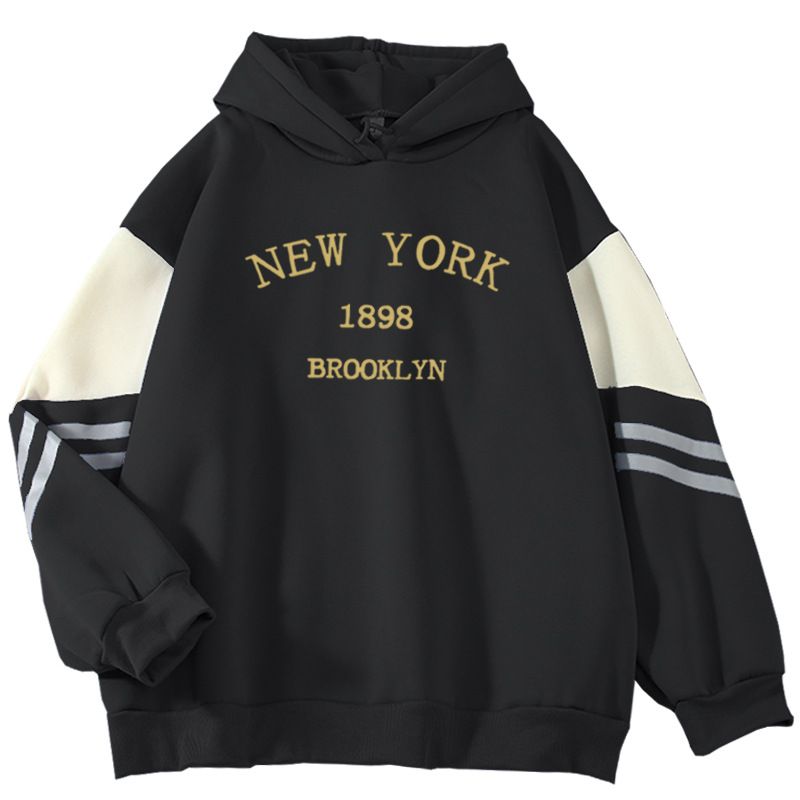 American Style Color Block Sweatshirt Couple Loose Fit NEW YORK 1898 Pullover Outerwear Cool Top_viptrois.com